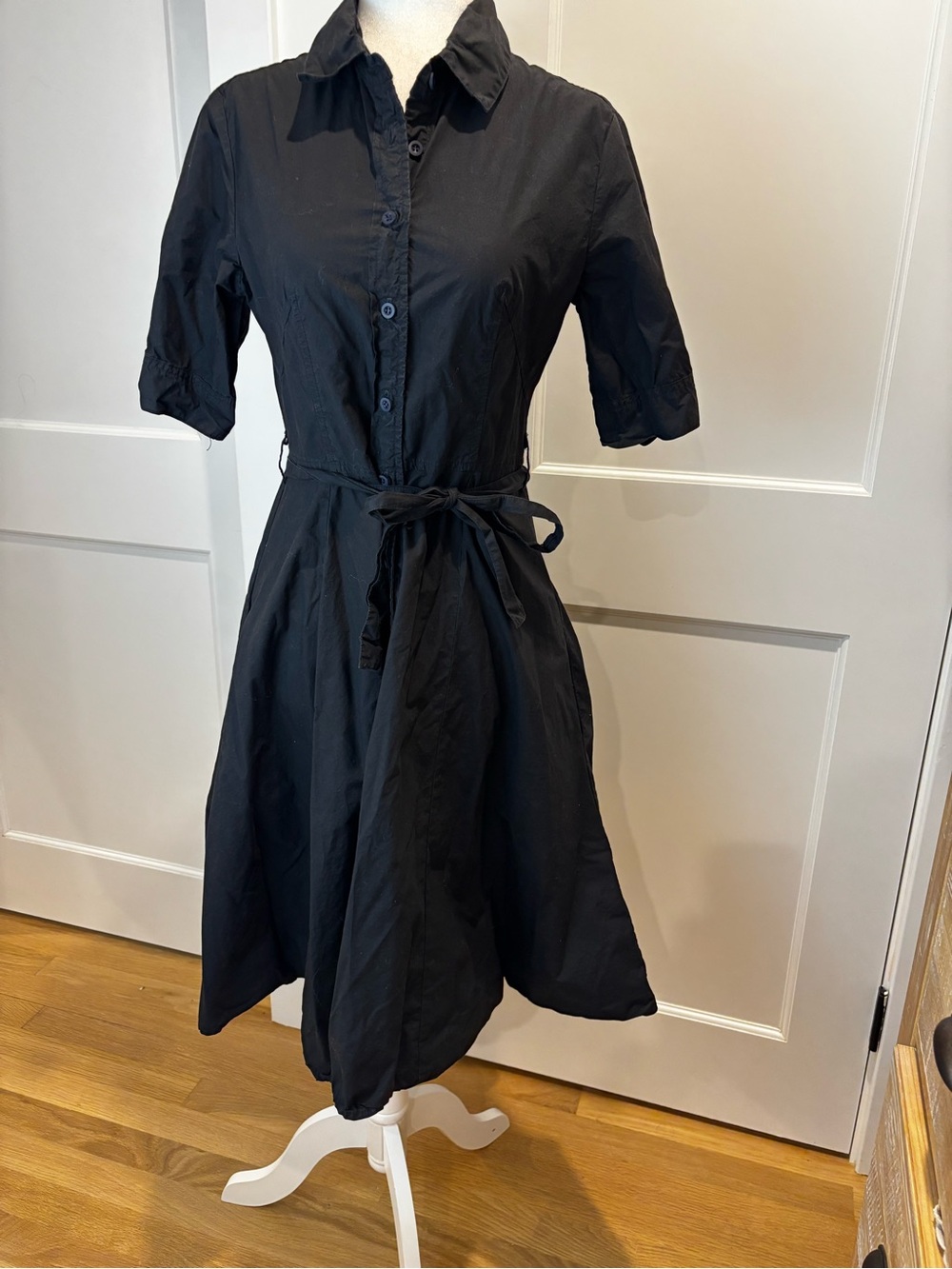 A Shirt Thing Black Shirt Midi Dress with Tie Waist